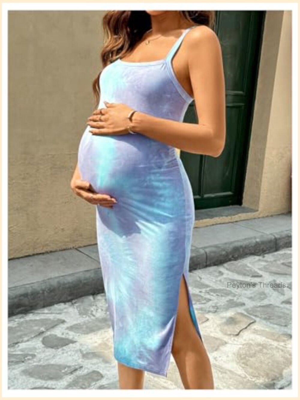 Sleeveless Maternity Bodycon Midi Dress with Slit Thigh - Picture 4 of 6
